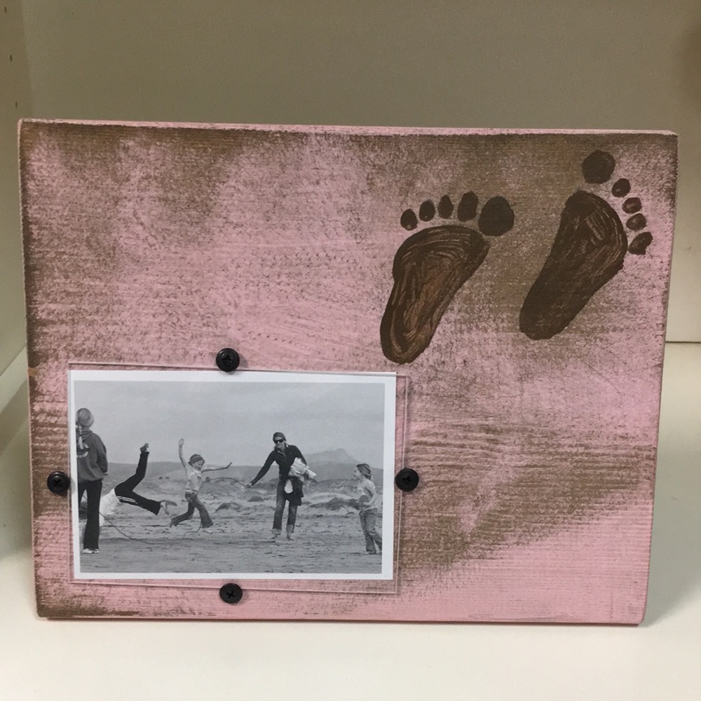 Pink Baby Footprints Wooden Frame - Holds 4”x6”